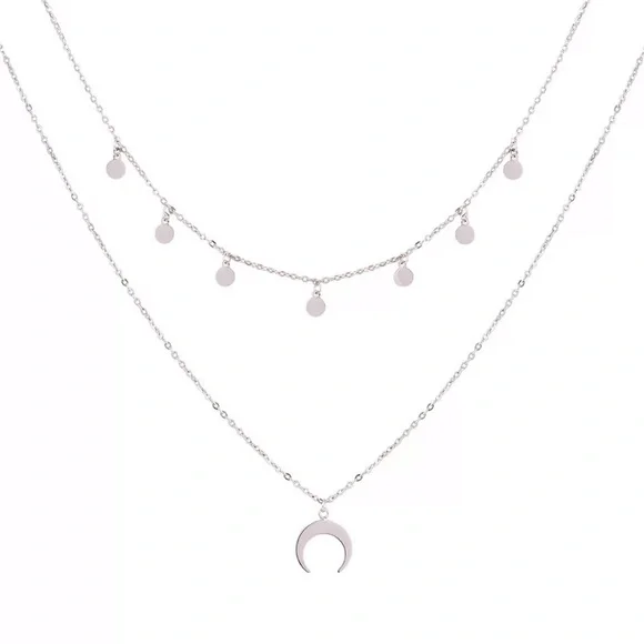 Silver Multilayer Crescent Moon Necklace - Picture 3 of 3